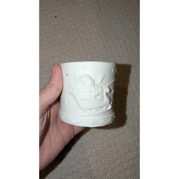 Bisque Christmas Candle Votive Holder VTG 2.5”