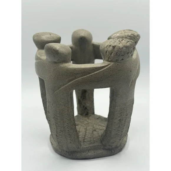 Circle‎ of Friends Sculpture Candle Holder 5 figures Matte Glaze Aztec Style