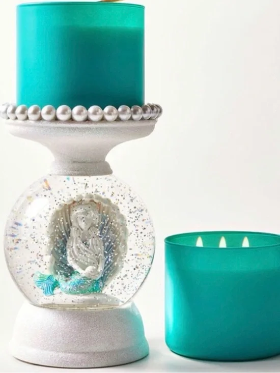 Bath & Body Works mermaid shell water globe Candle holder pedestal