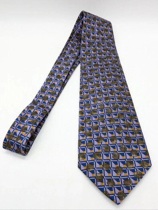Vintage Robert Talbott Nordstrom Blue Purple Geometric Silk Mens Tie