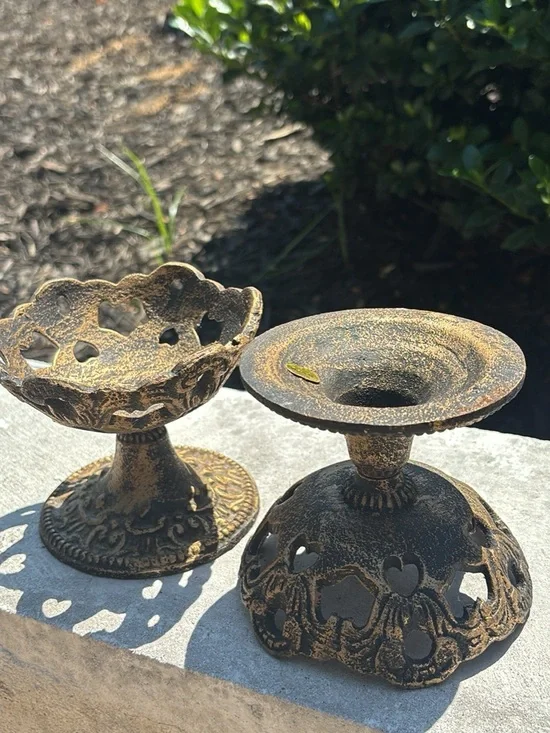 Decorative Metal Candle Holders in Distressed Gold Finish