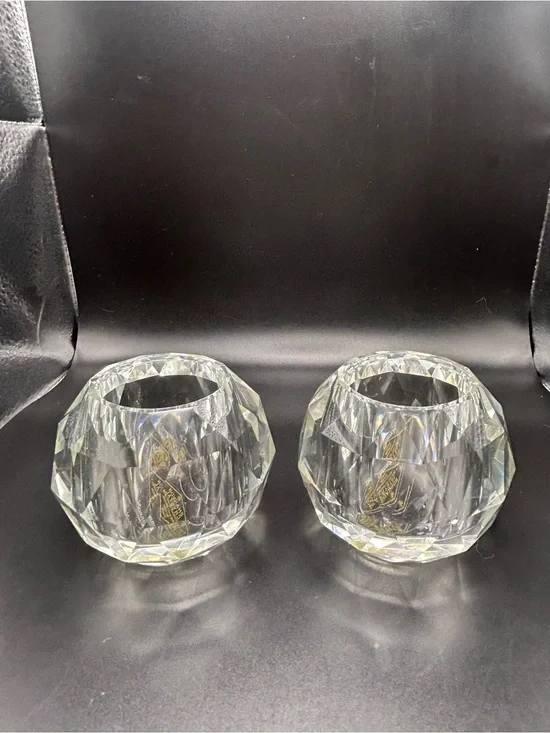 Shannon Crystal Faceted Votive Candle Holders Set of 2 Lead Crystal New Box
