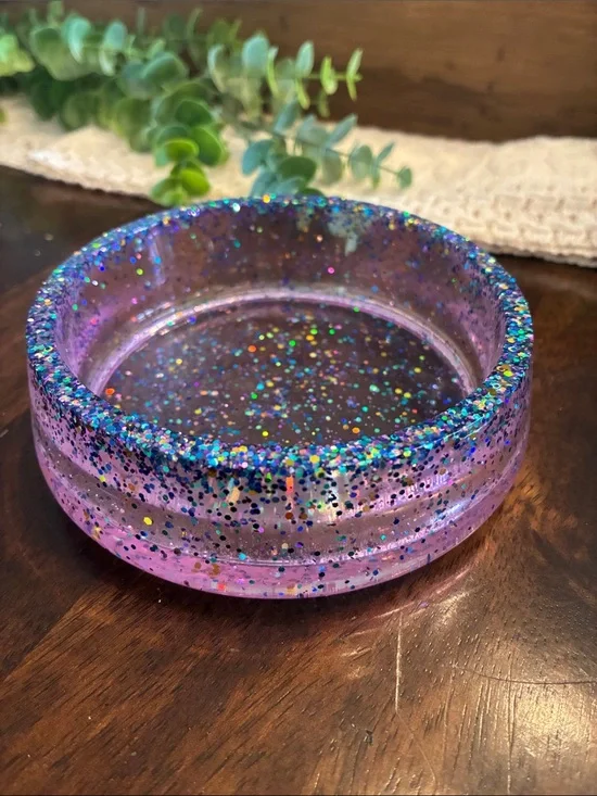 Handmade Iridescent Purple Glitter Resin Trinket Dish