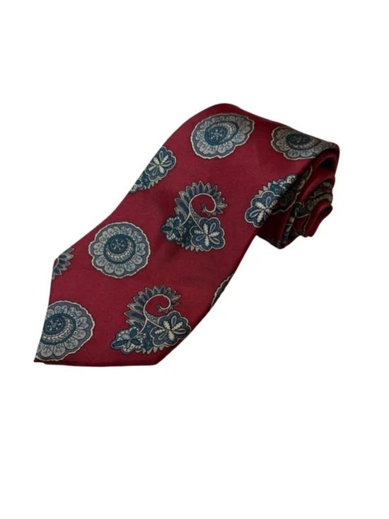 Liberty London Silk Tie Red Paisley Floral Medallion England Luxury Classic