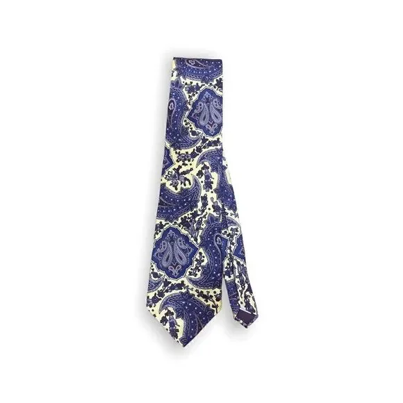 John Weitz 100% silk tie yellow with blue paisley pattern