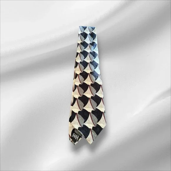 Ziggurat Mulberry‎ Neckwear Silk Black Red Gray Tan Tie Geometric Patterned