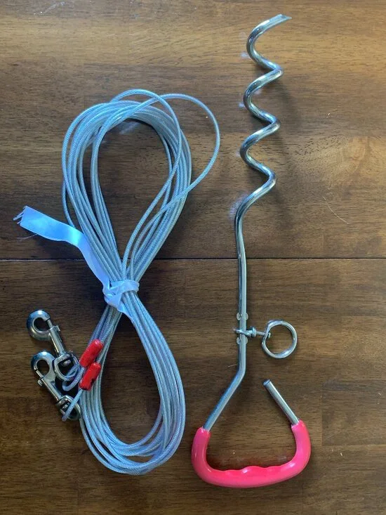 Spiral Dog Anchor Ground Stake & 30 Feet Weatherproof Cable Runner Set