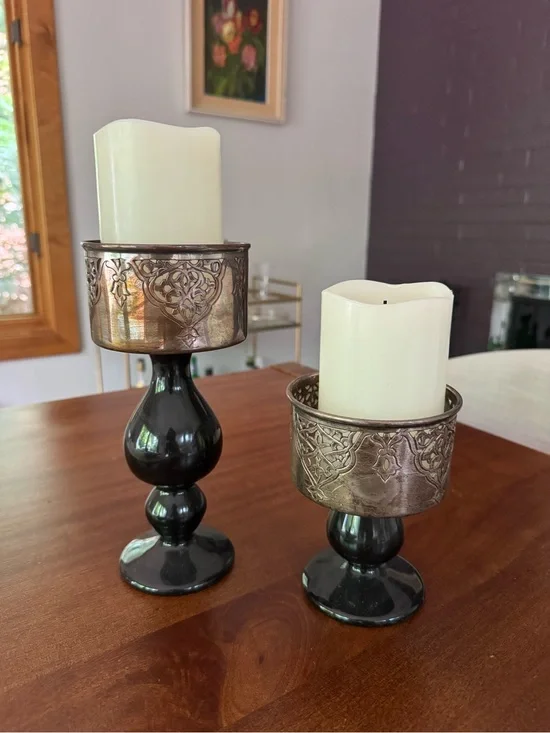 Hiref Tasarım Marble and Silver-Plated Candle Holder Set