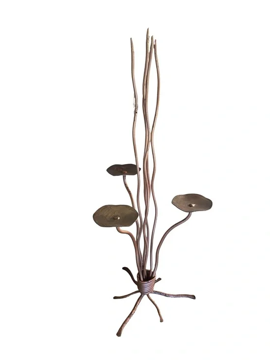 Metal Water‎ Lily/Cattail With 3 Tea Light Candle Holder Appox 28” H