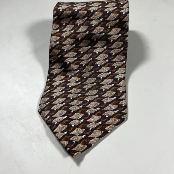 Stafford‎ Executive The Spotless Tie, Mens 100% Silk,Brown Geometric