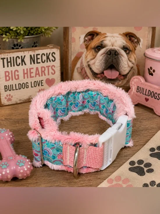 🐾 Extra Wide Plush Adjustable Dog Collar – Pink & Aqua – NEW Without Tags