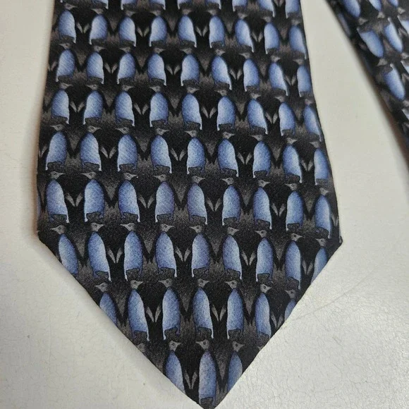 Endangered Species Tuxedo Penguin Silk Tie Blue‎ Grey Black Novelty ES 001-011