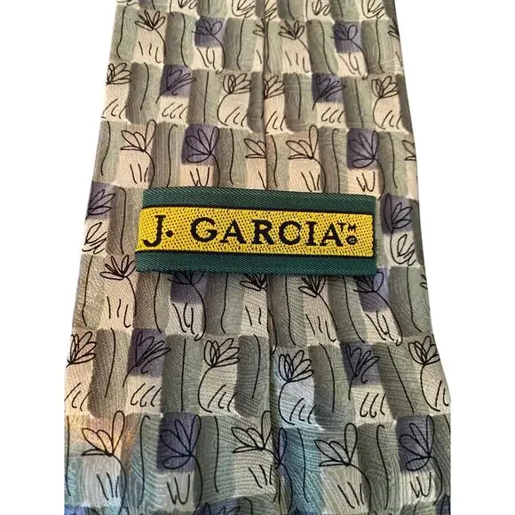 J Garcia Collection Tie Gray Abstract Floral 100% Silk Necktie‎