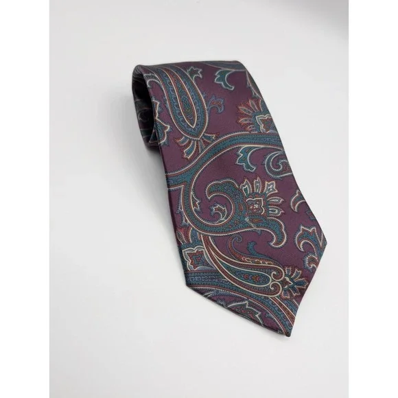 Geoffrey Beene Silk Tie Purple Teal Paisley Floral‎ Necktie USA Made