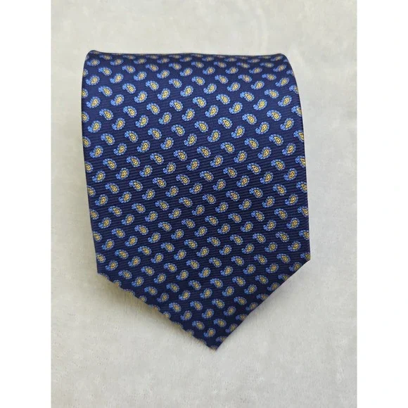 W.V. BROWN Jermyn St. London Handmade Paisley 100% Silk Tie‎ Blue Yellow