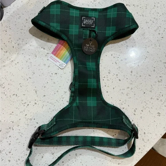 Sassy Woof Green Plaid Dog Harness NWT