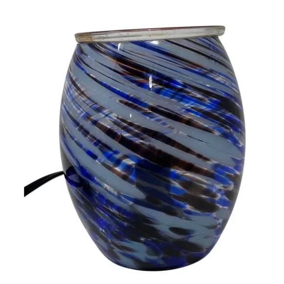 Scentsy Blue Twirl Electric Wax Warmer Hand Blown Art‎ Glass Full Size 25W Bulb