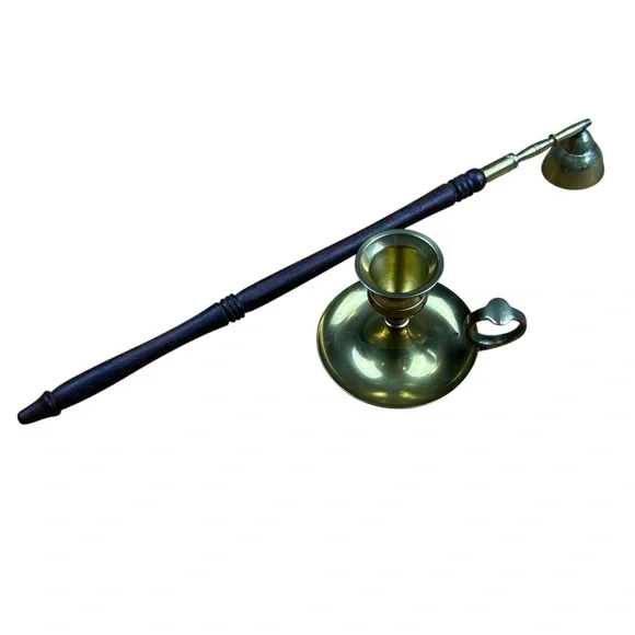 Vintage Brass Candle Snuffer and Solid Brass Candlestick Holder Made in India