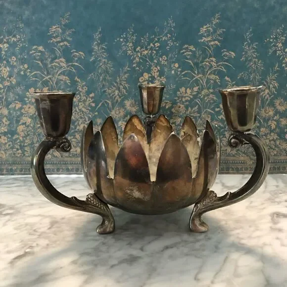 F.B.R. Italy Lotus Silver Plate Candle Holder Flower Centerpiece