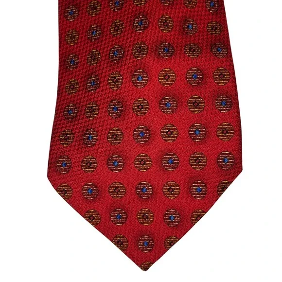 Ermenegildo Zegna‎ Silk Tie Men's Red Gold Blue Geometric Medallion Italy