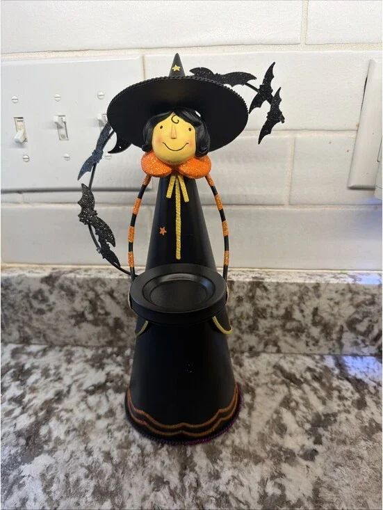 PartyLite Abracadabra Witch Halloween Candle Tealight Holder Glitter Bat Pumpkin