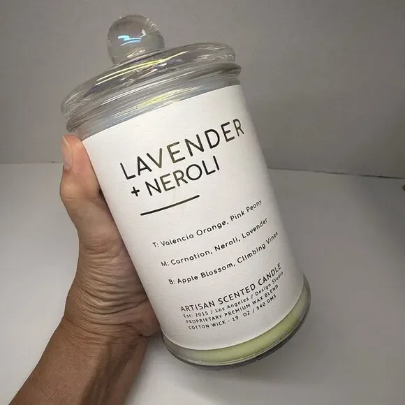 Lavender + Neroli Premium Wax Blend Artisan Candle 19 Oz Lidded Glass New
