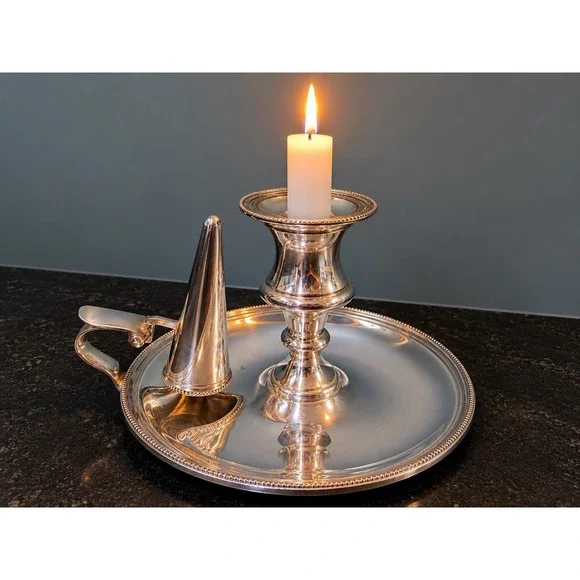 William Adams WA EPNS Chamberstick Candlestick w Snuffer England 1930‎
