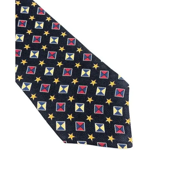 Vintage 90s Tommy Hilfiger Silk Tie Preppy Nautical Stars Flags Navy Red Gold