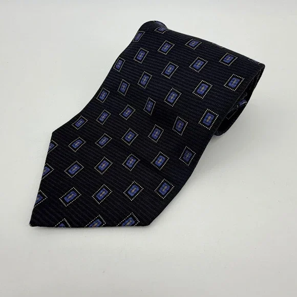 Pierre Balmain Tie Mens OS Navy Blue Geometric Silk Classic Designer Necktie