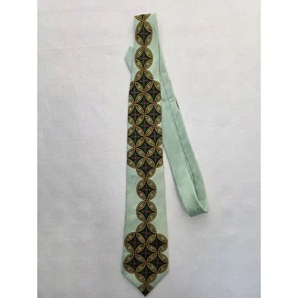 Rush Limbaugh Vintage Silk Tie No Boundaries Geometric Sage Green Gold