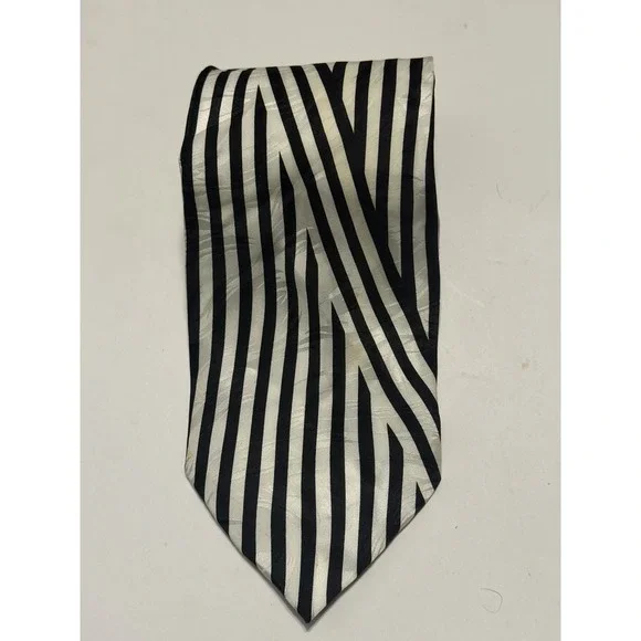 Giorgio Brutini Mens Silk Tie Black Silver White Striped Jacquard Accessory