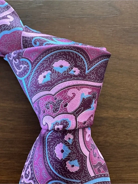 Ermenegildo Zegna Pink Blue Burgundy Paisley Tie