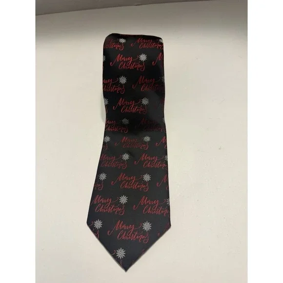 Holiday Traditions Hallmark Merry Christmas Snowflake Black Red Mens Necktie Tie