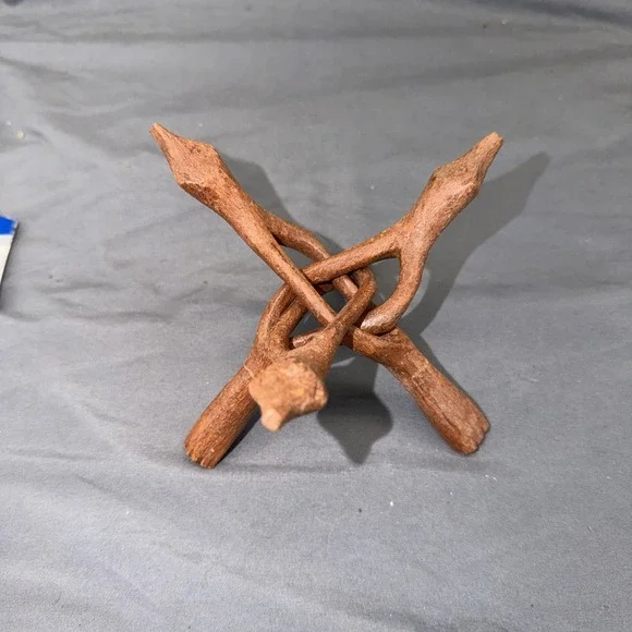 Vintage Hand‎ Carved Interlocking Folding Cobra Tripod Stand Crystal Ball Holder