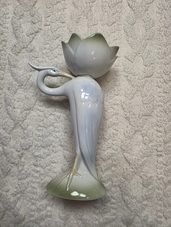 Vintage Fitz & Floyd 1982 Heron Crane Lotus Candle Holder Porcelain