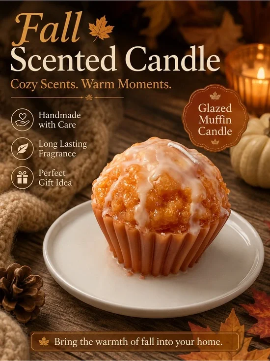 Fall Scented Candles - caramel muffin. Very realistic. Pretty decorations. new