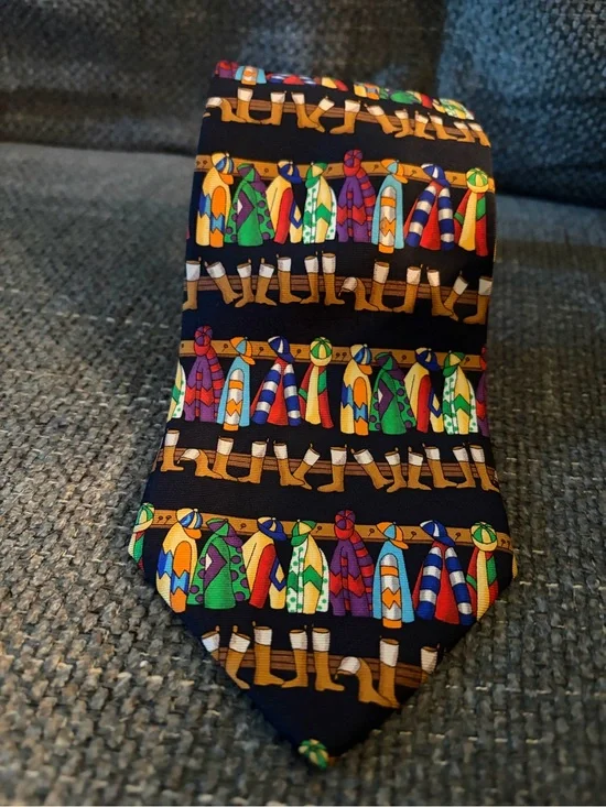 Men's Navy Jockey Silks & Boots Pattern Tie - Classic Novelty Style