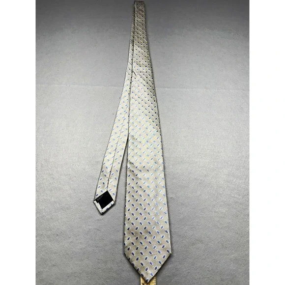 Burberry London Men's Woven Silk Tie Gray/Blue Geometric Pattern Logo Accent