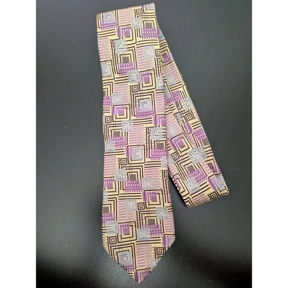 XMI Platinum Tie Geometric Abstract Jacquard Necktie USA‎ Handmade USA Silk 62
