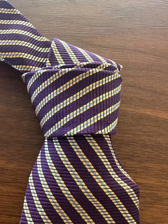 Brooks Brothers Makers Purple Yellow Stripe Silk Tie