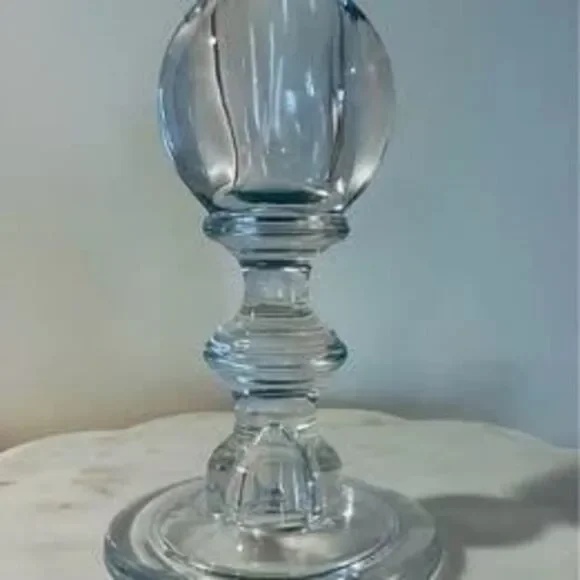 Clear Glass Bubble Pillar or Taper Candlestick Holder 7.25” Tall Single Only