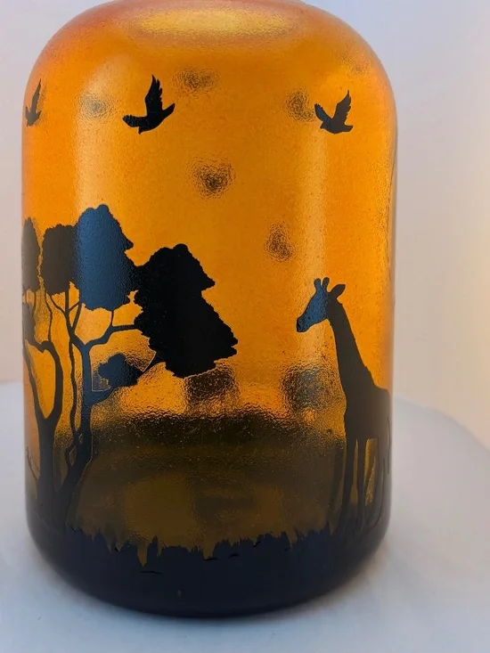 Vtg Amber Textured Glass Safari Vase/Candle Holder 7