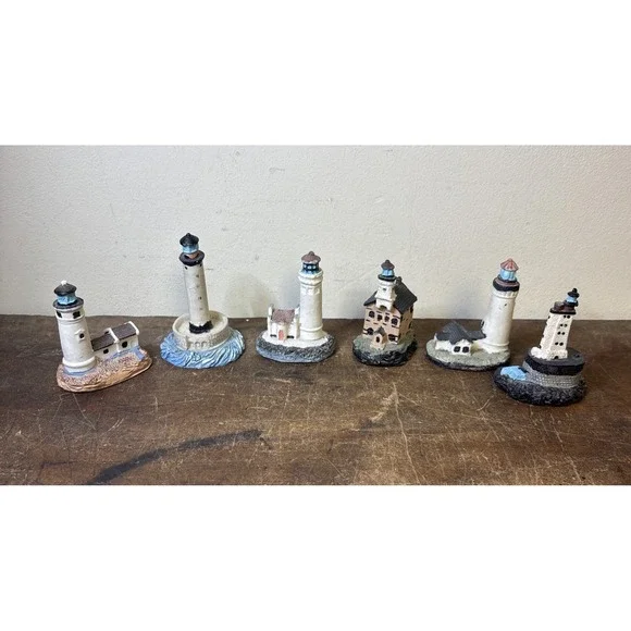 Lot Of 6 Miniature Lighthouses Resin No Doubles