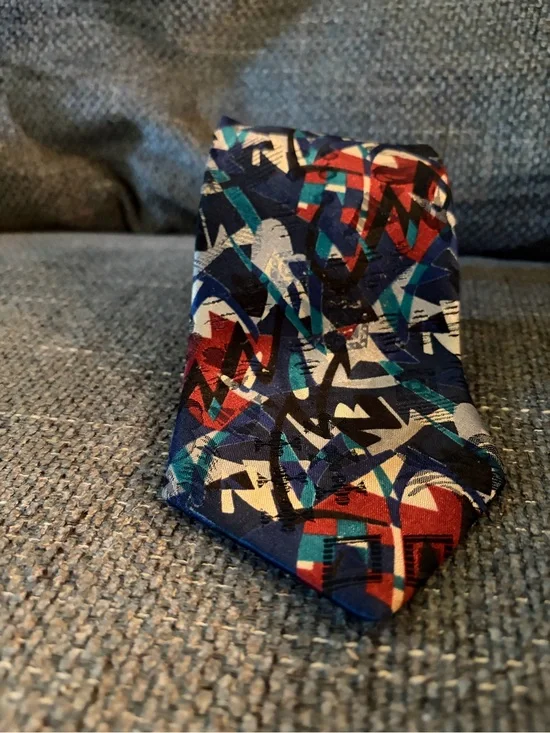Etienne Aigner Abstract Silk Tie in Blue and Red