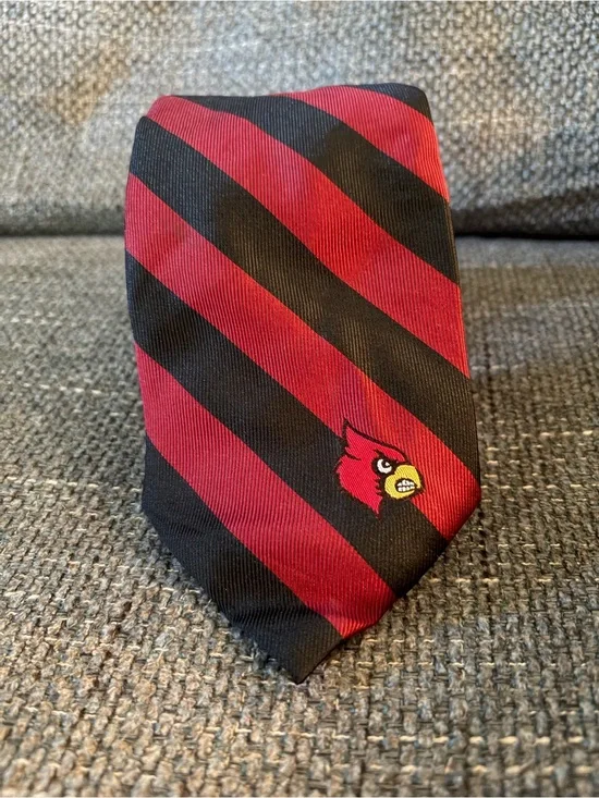 Men's Red and Black Diagonal Stripe Tie with Cardinal