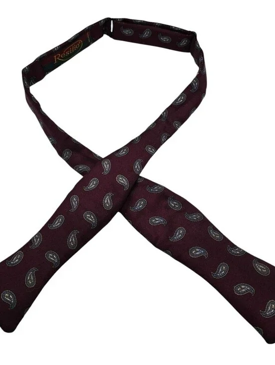 Vintage Resilio Mens Self Tie Bowtie Bow Tie Burgundy Blue Paisley