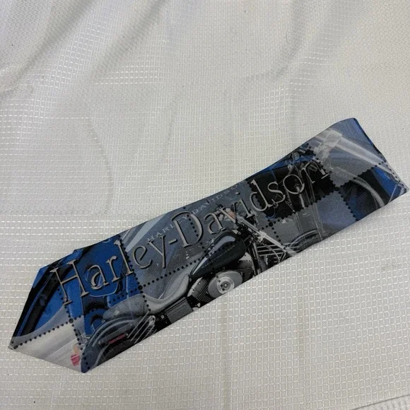 Harley Davidson Mens Necktie Tie 2000 Y2K Ralph Marlin Blue Motorcycle