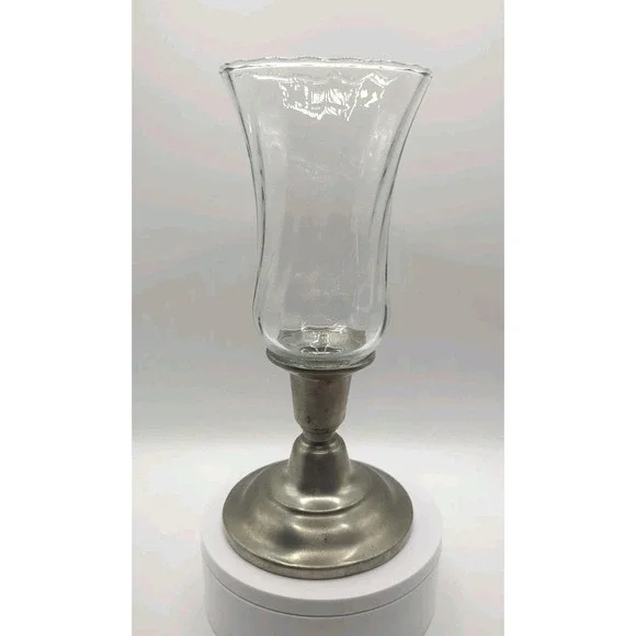 Vintage International Pewter Co Candlestick with Spiral Glass Votive Cup Silver