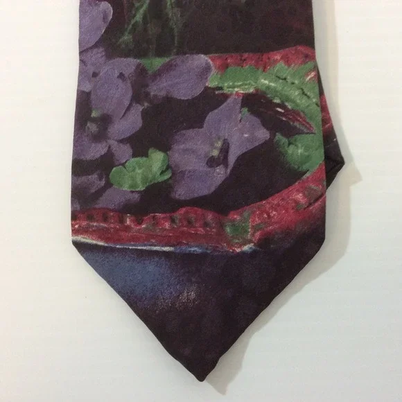 STRUCTURE Mens Necktie Tie Silk Italian Red Purple Green USA 3.75 in width