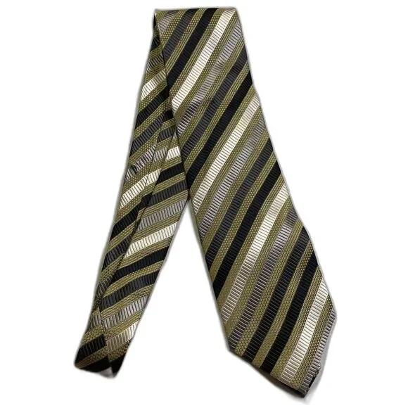 #7362 Valerio Garatu gold black cream striped silk necktie tie  4X60 IN